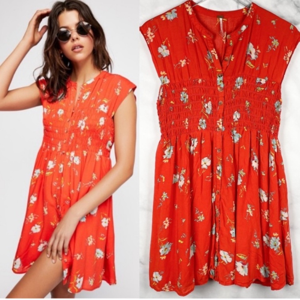 Free People Red Floral Mini Dress